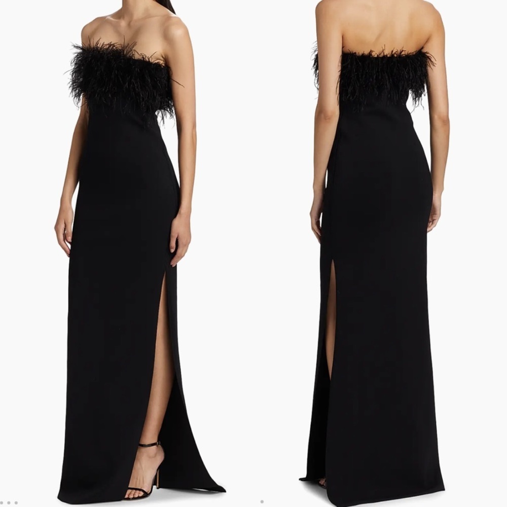 NWT Monique Lhuillier Lisette Black Feather Gown Sz S